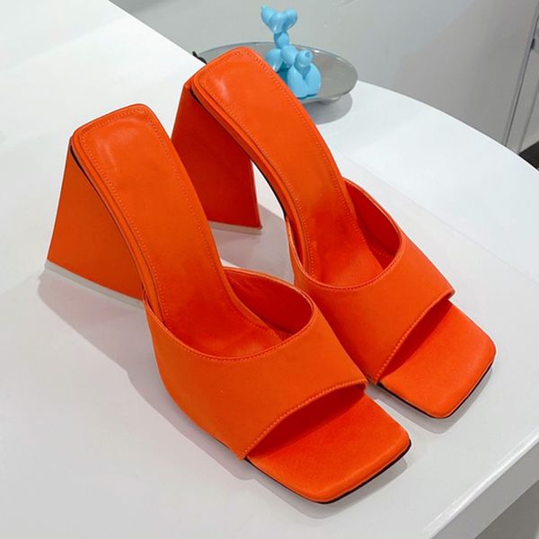 

luxury designer sandals summer high heel slippers ladies slides leather square toe shaped heels solid color rhinestone fashion sliders party, Black