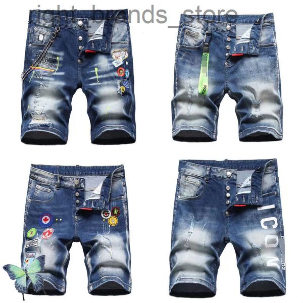 

summer thin men's ripped stretch denim short pants hip hop fashion bell trousers for men trendy jeans shorts con pintura w220806, Blue