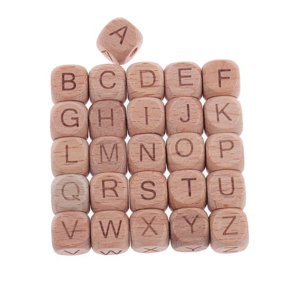 200pcs letras de madeira bebê faia miçangas de madeira mordida de colar de bebê para dentes com alimentos de madeira BPA grátis para bebês 220507