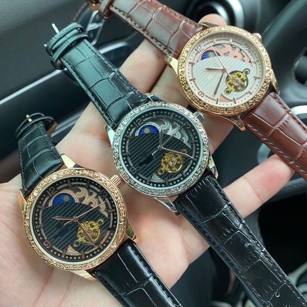

full-case carving boutique big flywheel mechanical watch mineral super-strong glass mirror automatic mechanical movement diameter 41mm thick, Slivery;brown
