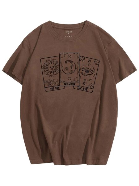 

men sun & moon & letter graphic tee p1o6#, White;black
