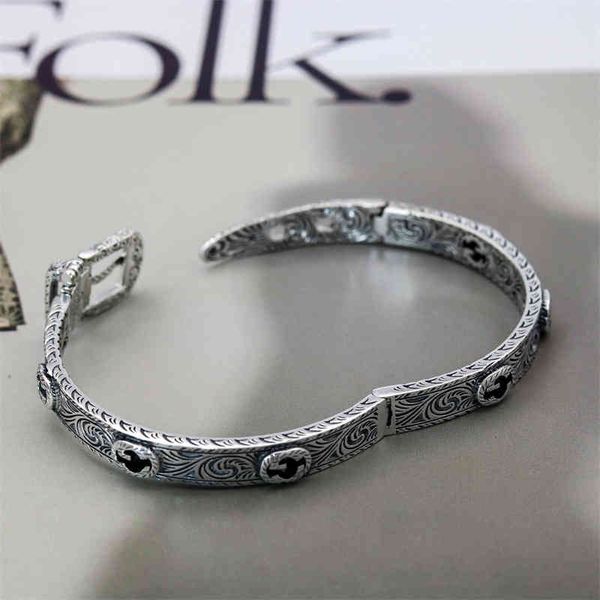 

2023 designer new jewelry gu shuang thai silver antique belt bracelet personalized antique male female couple pattern bracelet, Black