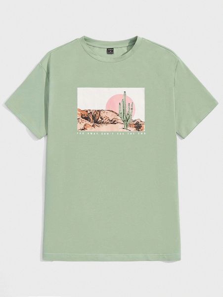 

men cactus & slogan graphic tee p5ij#, White;black
