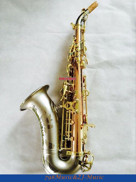 

2022customized curved soprano saxophone rose brass sax satin nicke finish bell new