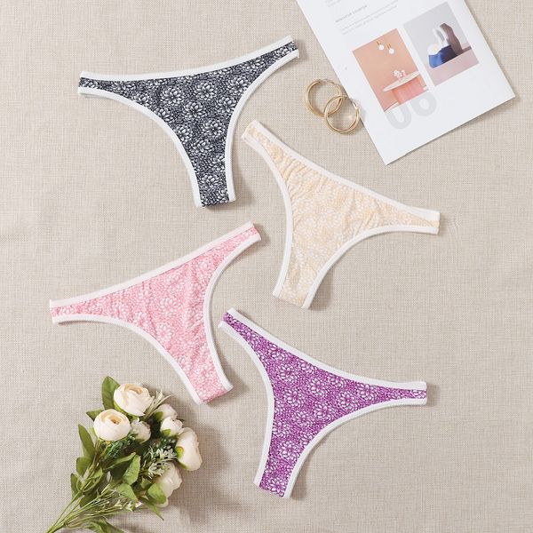 

all seasons women's g strings seamless solid color antibacterial breathable 5-piece set c911., Black;white