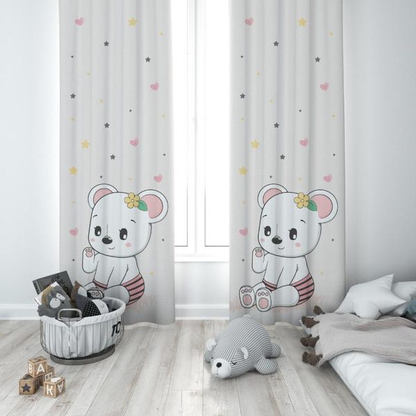 Vorhang-Vorhänge, Blumenkrone, süßer weißer Teddybär, Baby-Mädchen, Kinderzimmer, spezielles Design, Baldachin, Haken, Knopf, Verdunkelung, eifersüchtiges Fenster, Schlafzimmer