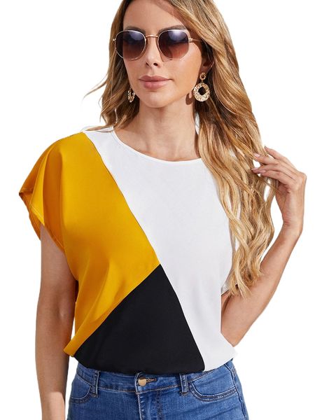 

color block butterfly sleeve blouse g1si#, White