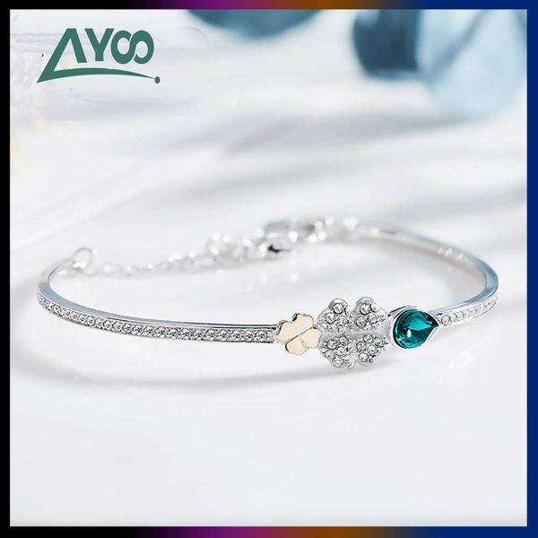 

swa women's green crystal four leaf and three bracelet, jewelry, charming, romantic gift, 2021, Golden;silver
