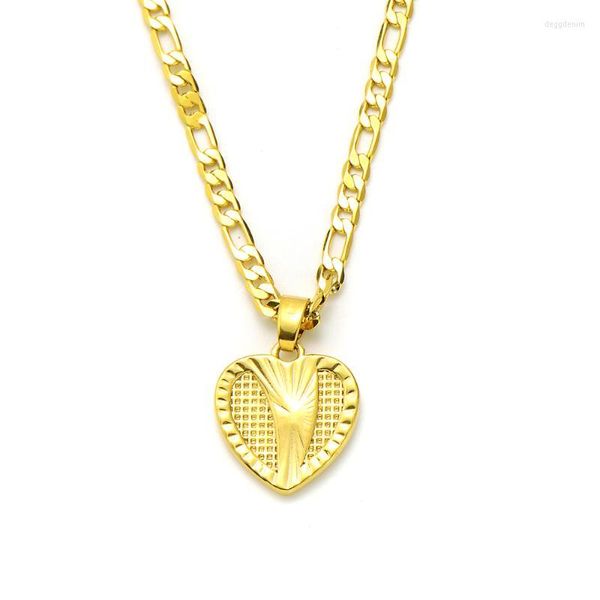 Подвесные ожерелья сетка Сердце 14K Сплошное желтое золото GF Итальянский фигаро ссылка на цепное ожерелье 24 