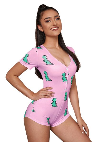 

cartoon graphic button front sleep romper p5cj#, Black;red