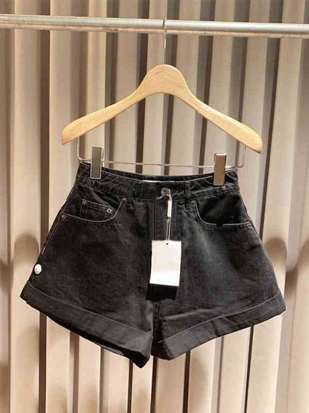 

women's jeans niche spring summer black wide leg high waist denim shorts american pants washing casual women, Blue