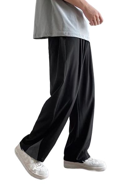 

men contrast panel pants 49gr#, Black