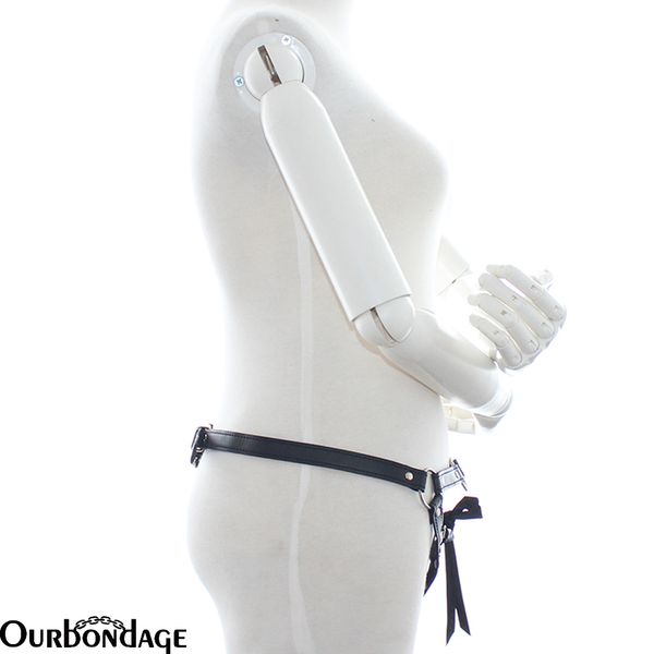 Ourbondage PU-Leder weibliche einfache Keuschheit mit vorderem D-Ring Spitzenstring T-Rücken BDSM Bondage sexy Spielzeug für Frauen Lesben
