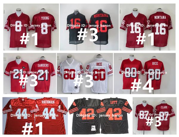 

throwback football jersey steve young joe montana deion sanders jerry rice ronnie lott roger craig tom rathman dwight clark m&n red white bl, Black