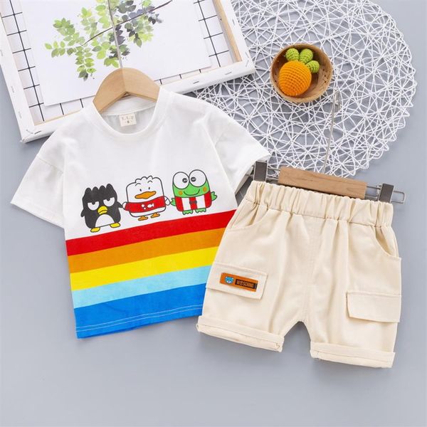 

summer children casual clothes suit baby boys girls rainbow t shirt shorts 2pcs/set kids infant fashion sportswear225l, White