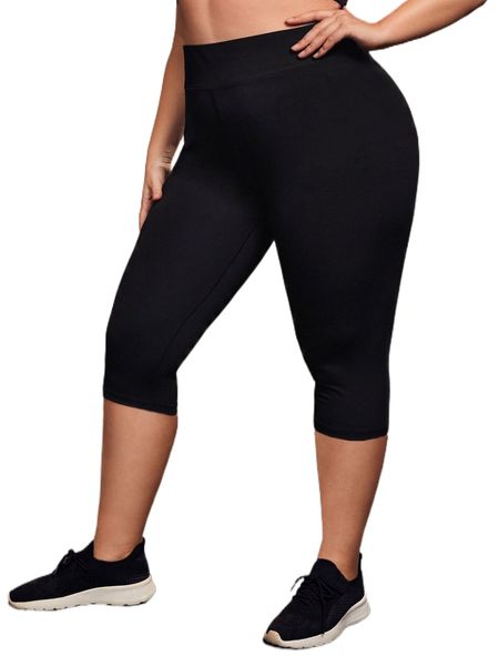 

plus lightweight high stretch capris sports leggings l63y#, Black