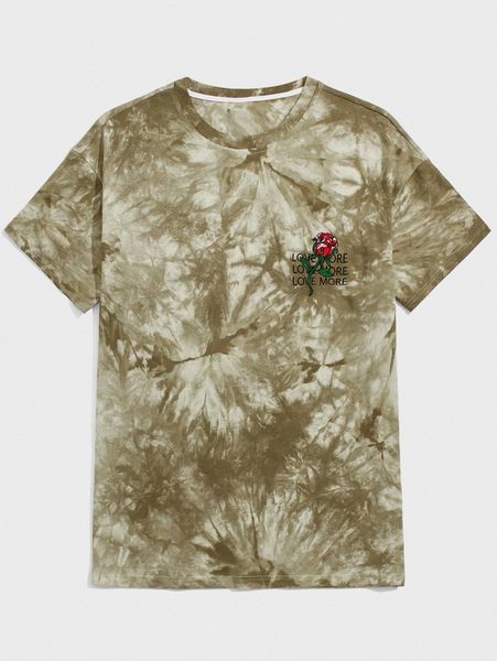 

romwe guys letter floral embroidery tie dye tee n2nr#, White;black