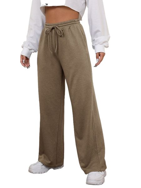

petite drawstring waist solid joggers 95qn#, Black;white