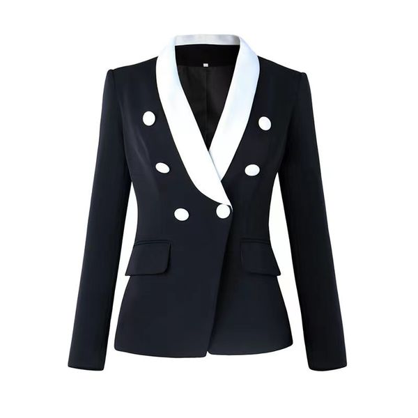 

b119 womens suits blazers tide brand retro fashion designer black lapels suit jacket double breasted slim plus size women's, White;black