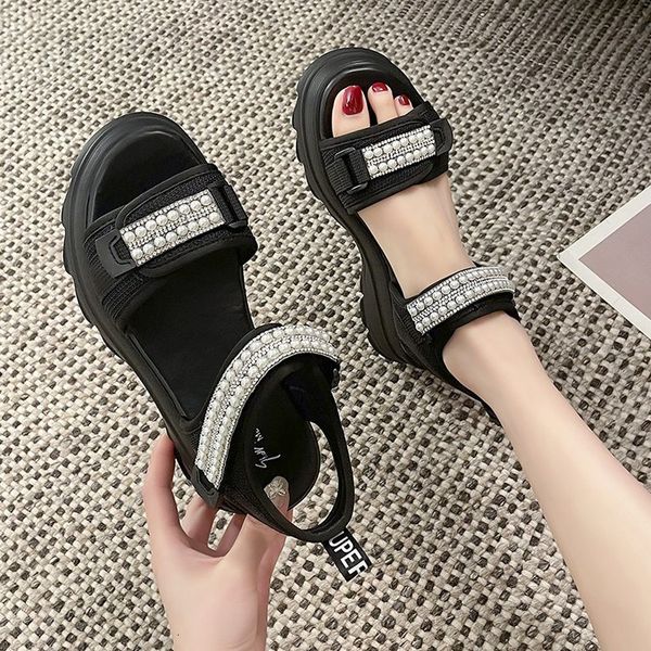 

sandals designer dad sandals women's 2022 summer new style thick bottom slope heel increased sports beach sandals1xzv, Black