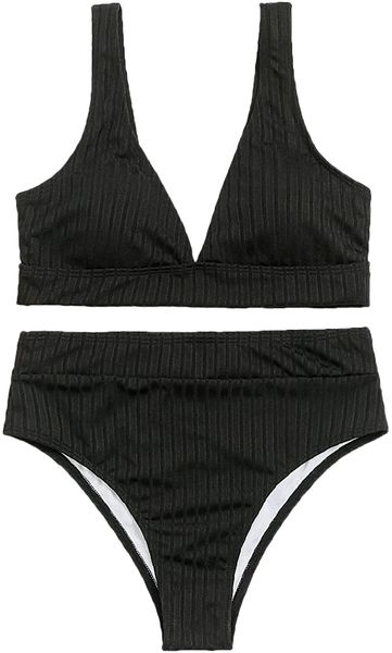 

women's deep v neck high waisted panty bikini set swimsuit bathing suit c8wl#, White;black