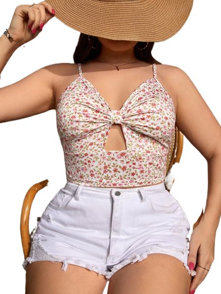 

plus ditsy floral cut out ruched cami f8sa#, Black