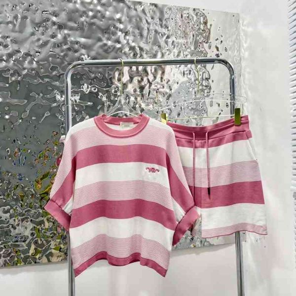 

factory direct sales 50% off ce home 22 spring and summer new color matching stripe round neck short sleeve elastic waist wide leg shorts fa, Gray