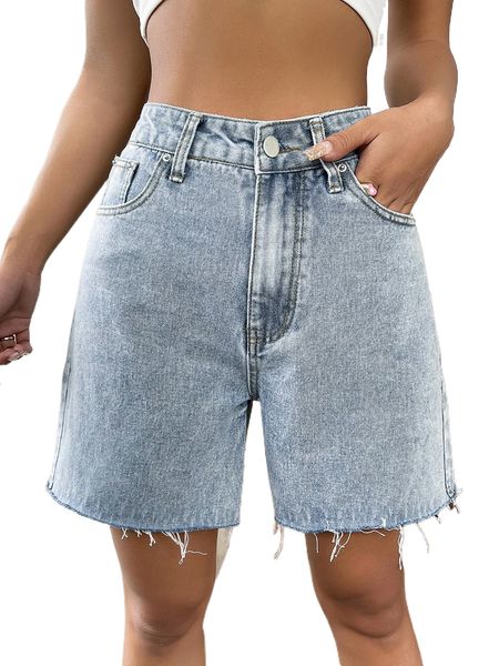 

high waist raw hem denim shorts m6vc#, White;black