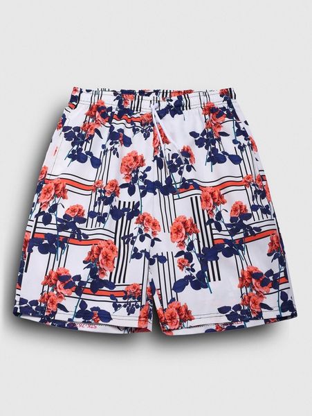 

romwe guys floral print shorts x04j#, White;black