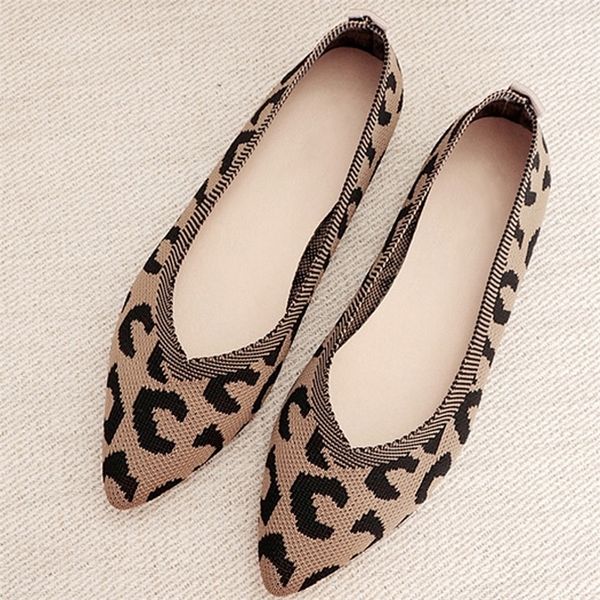 

fashion breathable leopard mesh ballet flats pointed toe slip on loafers women casual soft rubber sole boat shoes moccasins 220815, Black