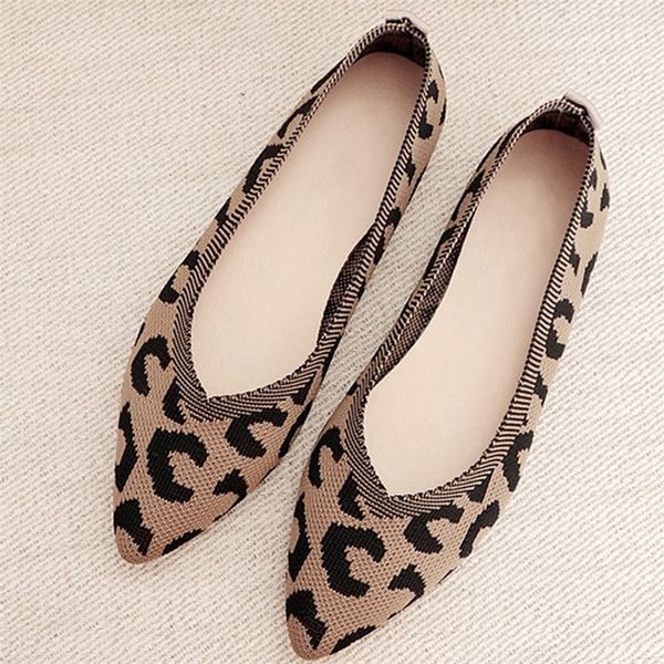 Moda traspirante leopardo maglia ballerine punta a punta slip on mocassini donna casual suola in gomma morbida scarpe da barca mocassini 220815