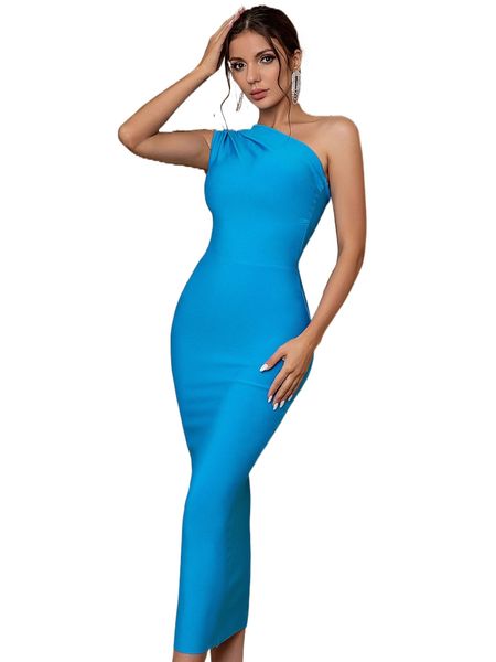 

adyce one shoulder long bandage dress 18l3#, Black;gray