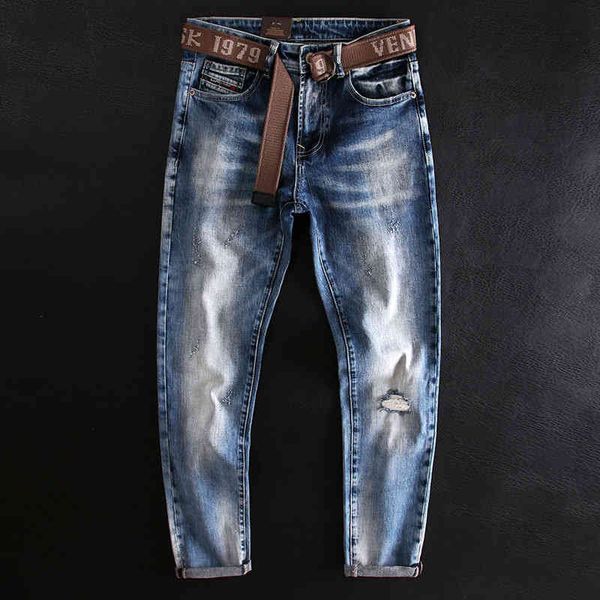 

men's jeans fashionable men's jeans worn dark blue washed white street fashion patch niuchao brand pants men aou8