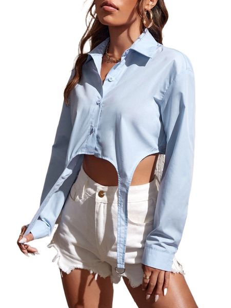 

solid button front shirt p5kp#, White