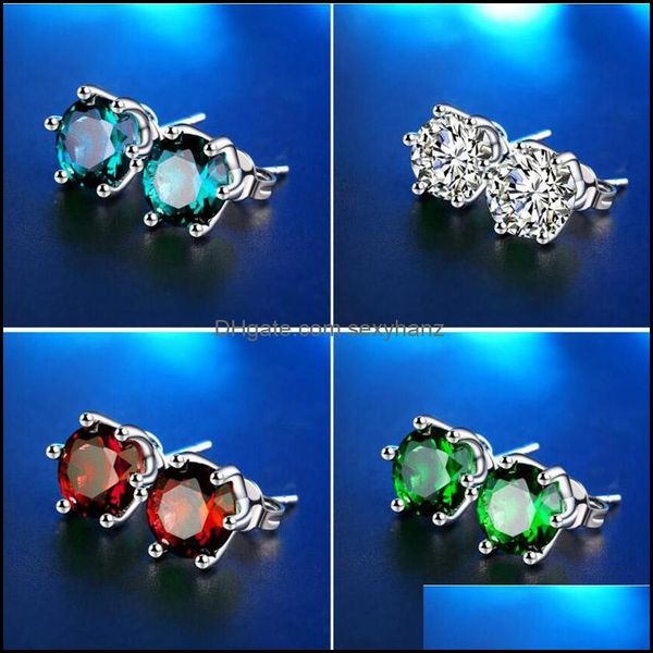 

stud earrings jewelry 6mm sier crystal six claw crown for women and men fashion wholesale 0464wh drop delivery 2021 rldyi, Golden;silver