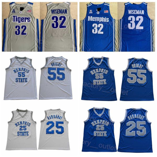 

ncaa basketball state tigers college 25 penny hardaway jersey 32 james wiseman 55 william wright university team color blue white for sport, Black