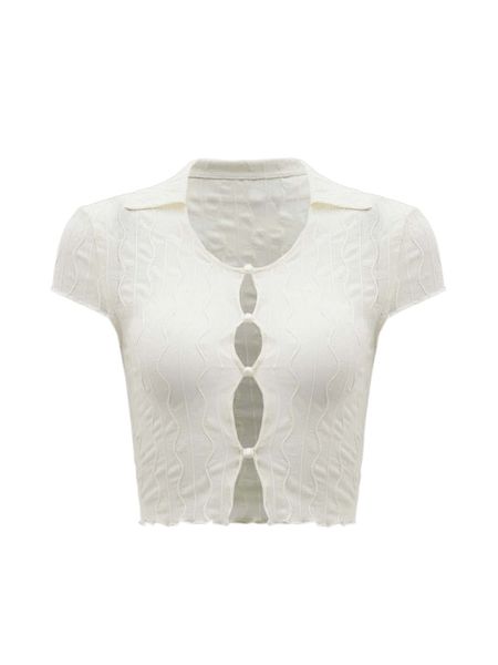 

solid button front collar 64tk#, White