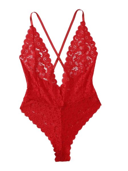 

floral lace plunging teddy bodysuit r3ni#, Black;red