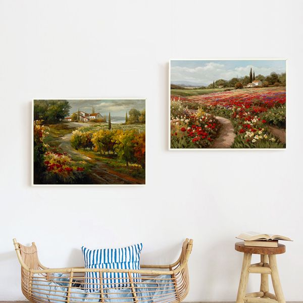 Monet Campi di papaveri Paesaggio Pittura a olio Pittura astratta su tela Poster e stampe Immagine da parete per la decorazione del soggiorno