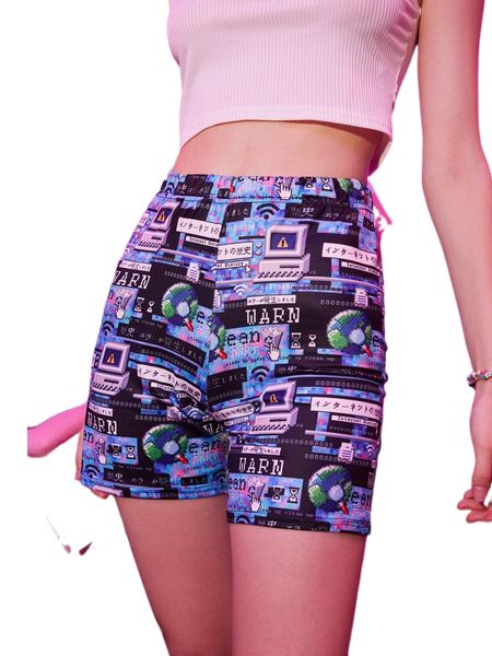 

romwe anime allover print biker shorts z2rg#, White;black