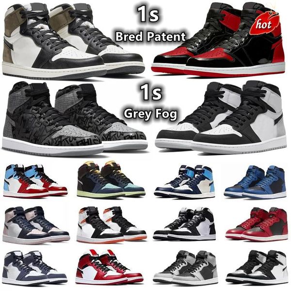 

1 1s mens basketball shoes sneakers grey fog yellow toe rebellionaire bred patent dark mocha marina blue bubble gum obsidian shadow men, Black