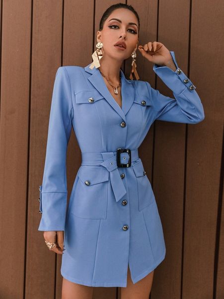 

glamaker button front belted blazer dress p5uu#, White