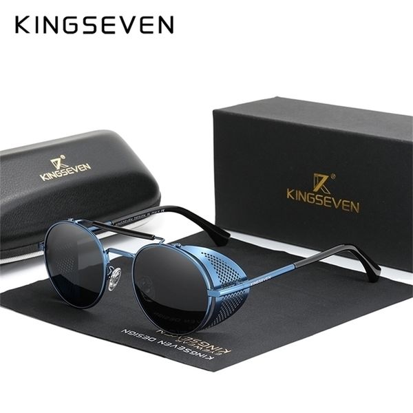 

genuine kingseven retro round steampunk sunglasses men retro women sun glasses shades vintage travel eyewear gafas de sol 7550 220617, White;black
