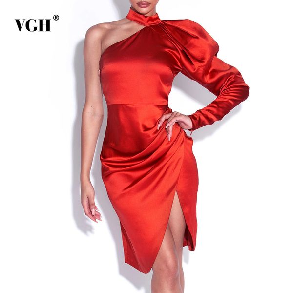 

vintage slim red dress for women halter collar long sleeve high waist mini irregular dresses female fashion 210507, Black;gray
