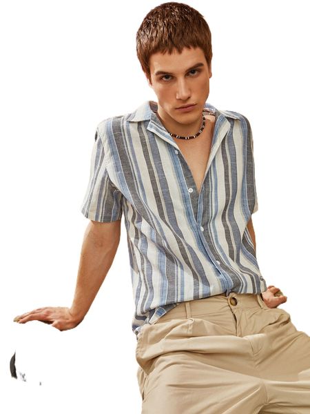 

men striped button through shirt y5fv#, White;black