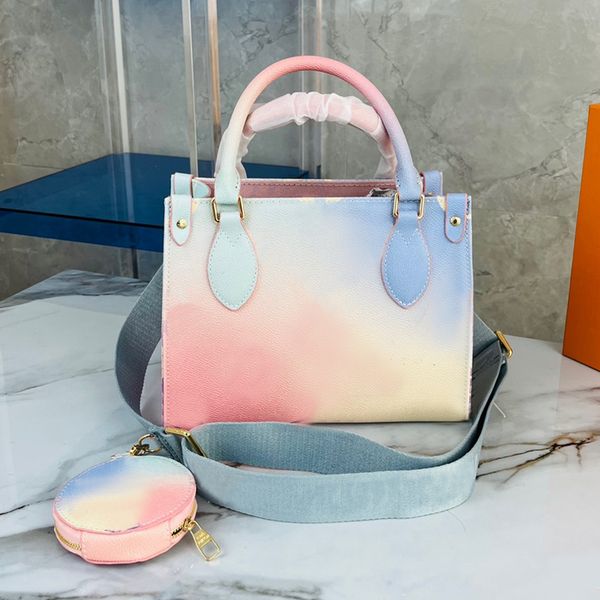 

gradual change tote bag fashion shoulder bags handbag women summer large capacity crossbody purses letter print coin purse removable woven s