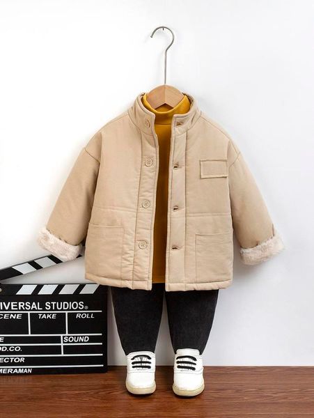 

toddler boys 1pc double pocket fuzzy cuff drop shoulder coat she, Blue;gray