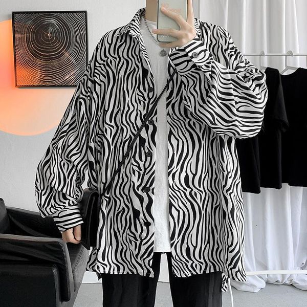 

men's casual shirts neploha 21 autumn handsome zebra print shirt for men lapel loose long sleeve male sweatshirt, White;black