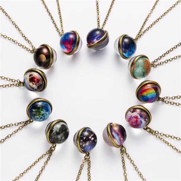 

earth moon planet glass ball noctilucent pendant necklace double-sided luminescent galaxy nebula cosmic choker jewelry for women gc1216, Silver