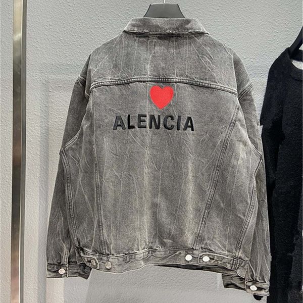 

jackets coats excelent sense version autumn winter new back love embroidery printing worn out wash denim paris jacket trend clothes_ys5o, Black;brown